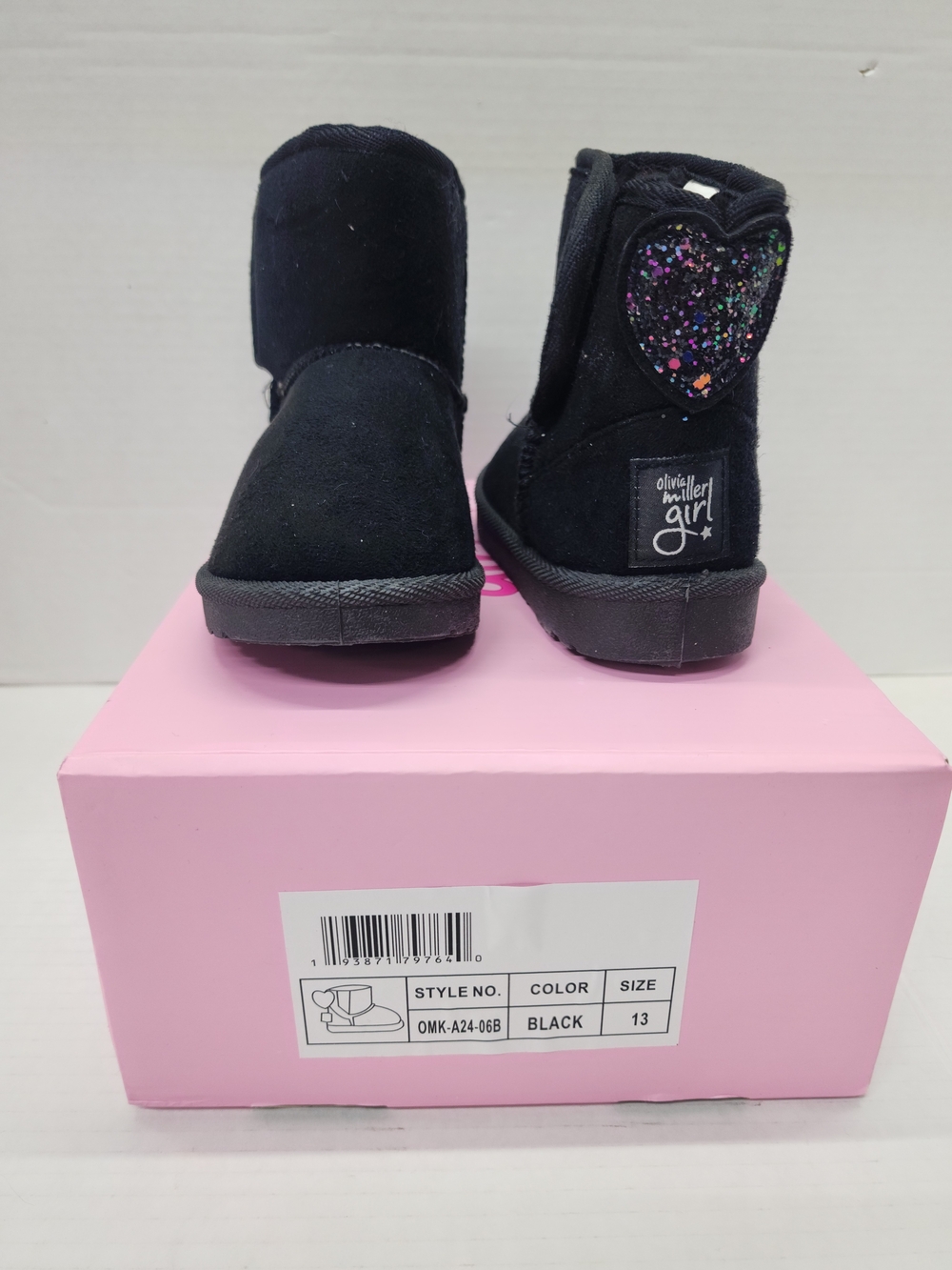 NWT NIB Olivia Miller Black Sparkle Heart Kids Boots Size 13